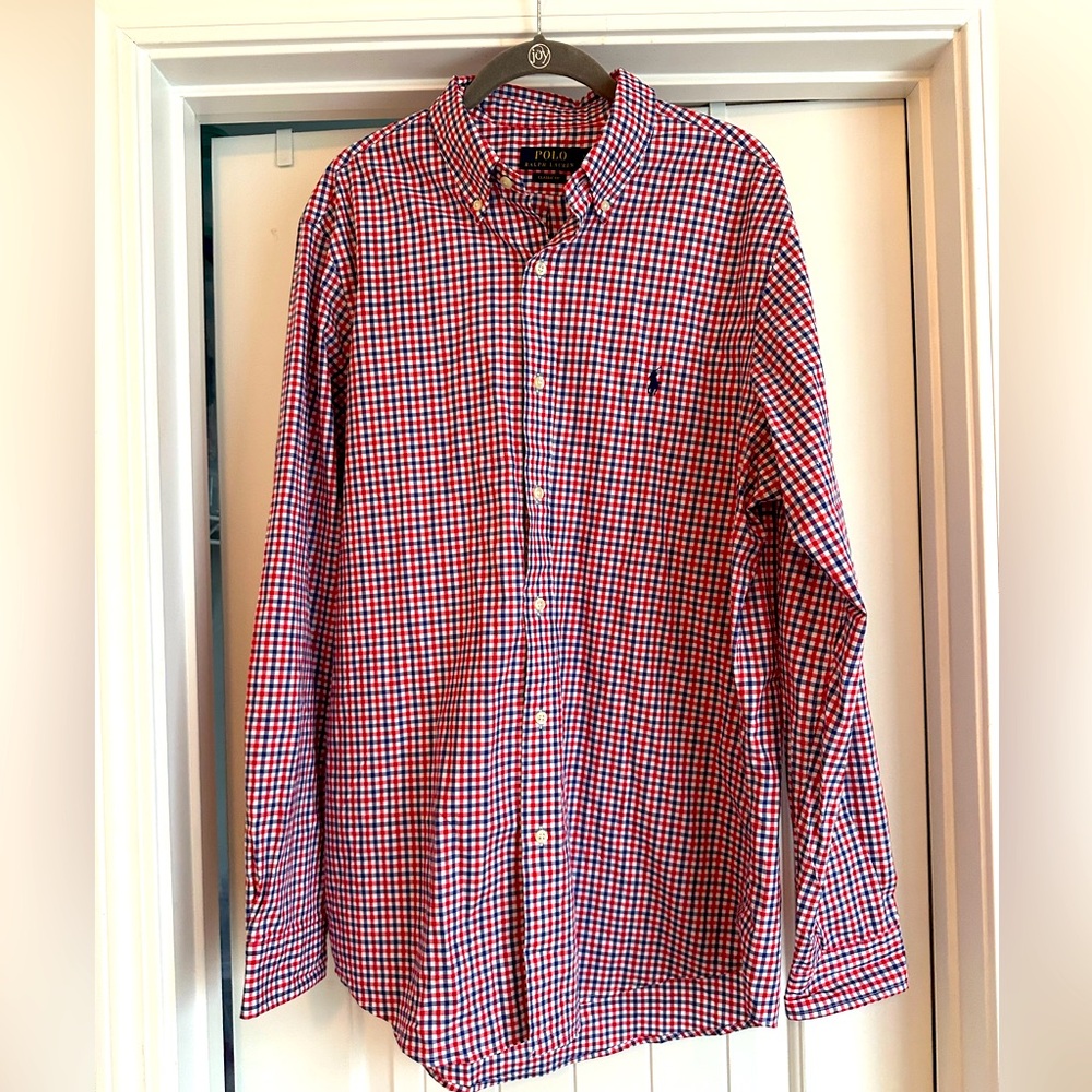 Men’s Large Polo Ralph Lauren Classic‎ Fit Red, White and Blue Button down shirt